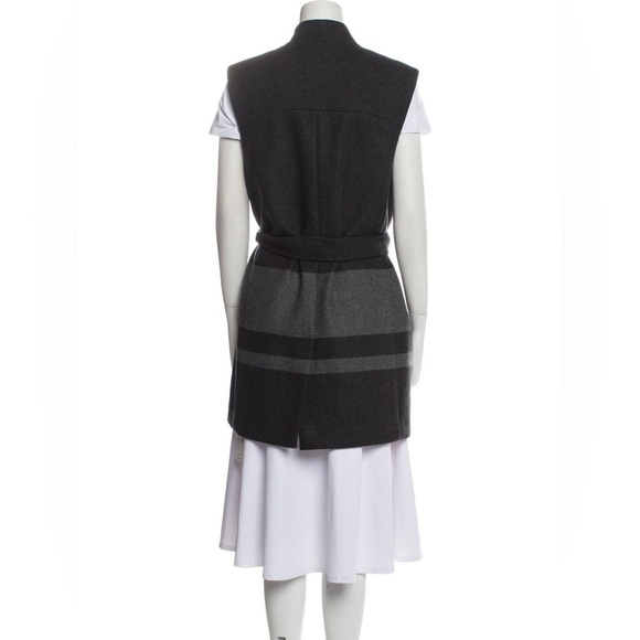 VINCE Blanket Stripe Long Vest Small Belted Gray Wool Blend Pockets Size M - Picture 6 of 11